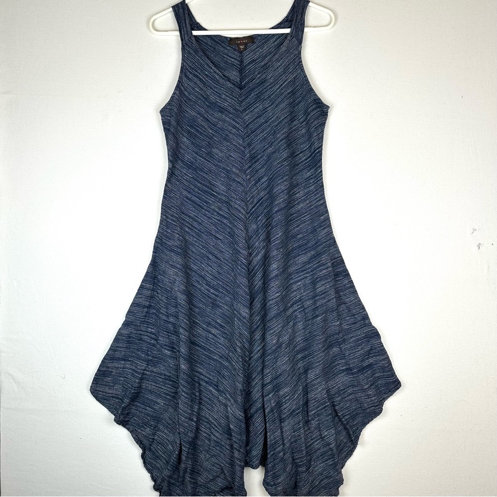 Fever Linen Blend V Neck‎ Asymmetrical Shark Hem Midi Dress Summer Coastal